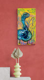 Rouen Duck: Abstract animal painting 12 x 24 "30 x 60 cm, with texture, handmade by artist from Quebec, Canada.