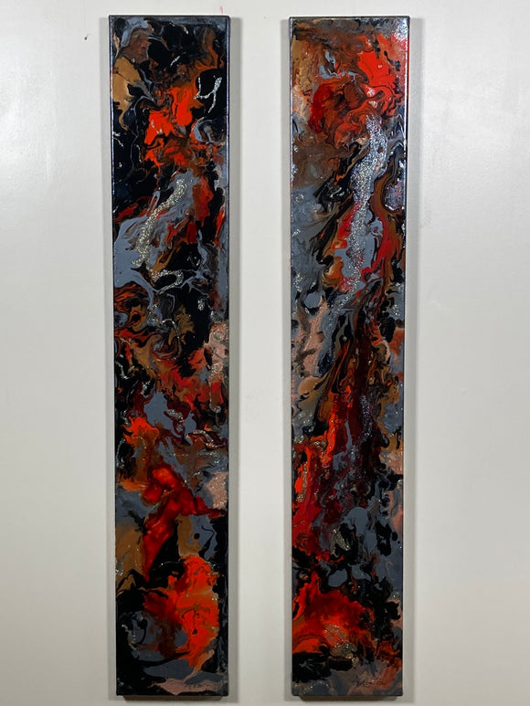 De cendres et de braises no.1. et 2. Huiles à effets sur toiles de 36