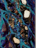 Détails rapprochés d'une partie du tableau: Coquillages et galets, fait main par artiste du Québec, Canada.