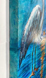 Détails :vue avec les côtés. Titre:  Grand héron bleu. Genre:  Tableau  animalier. Grandeur: 12 x 24" pouces (30 x 60 cm) Sujet et couleurs: Textures variées et camaïeu de bleus  font le charme de ce tableau: un grand héron bleu à la tombée du jour sur les bords du barachois.  L'œuvre dispose d'un système d'accrochage lui permettant d'être fixée directement sur un mur.  Certificat d'authenticité inclus avec l'oeuvre. Fait à Bonaventure, Québec, Canada  Année: 2021